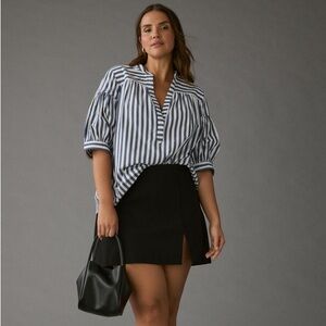 EUC Anthropologie Navy and White Striped Darcey Popover Swing Top